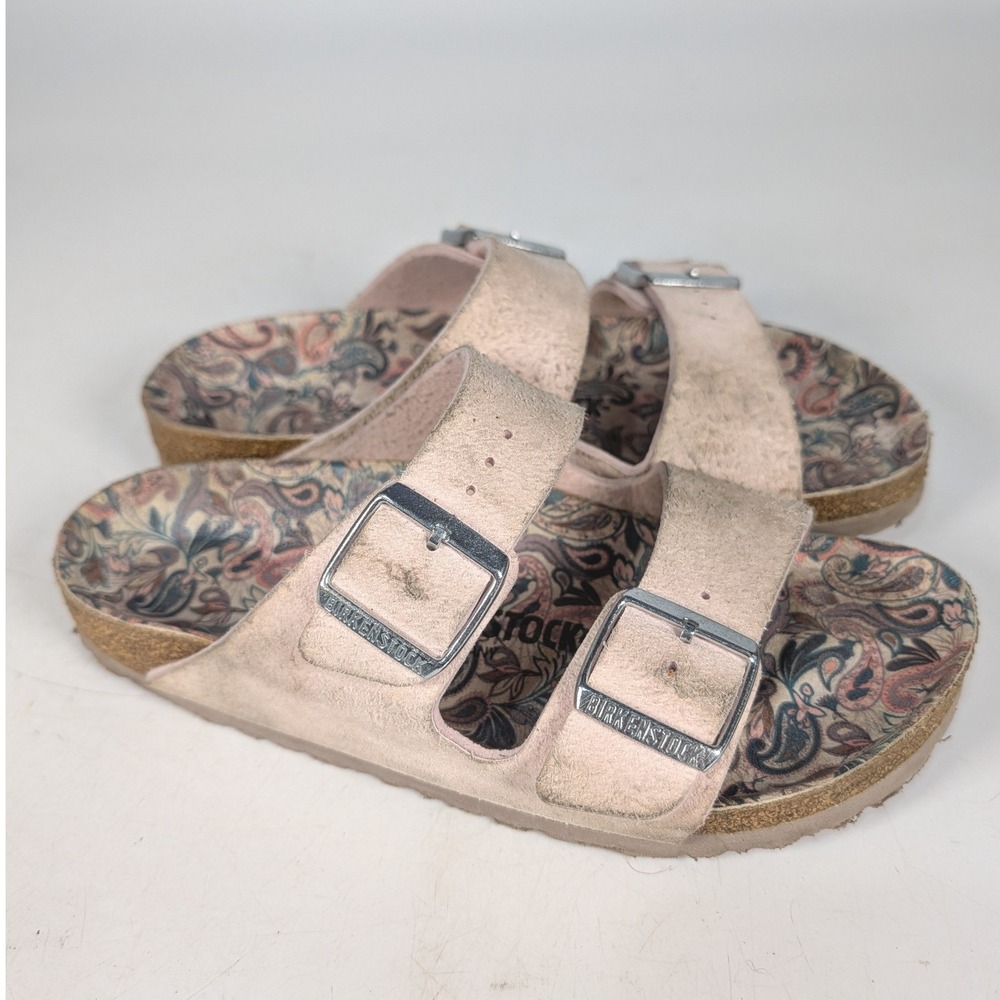Birkenstock Arizona Paisley Suede Sandals Pink Multi Floral 38 L7 M5